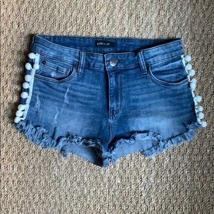 Jean Shorts Distressed with White Puff Balls